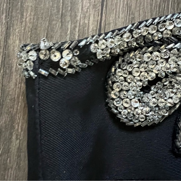 Women’s Strapless Bandana Embellish Sequin Trim Black Corset Top Party Fitted L - Picture 4 of 12